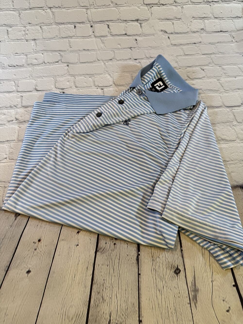 FootJoy Men's FJ Golf Polo Shirt Large Blue/White Stripes, Wicking Performance.